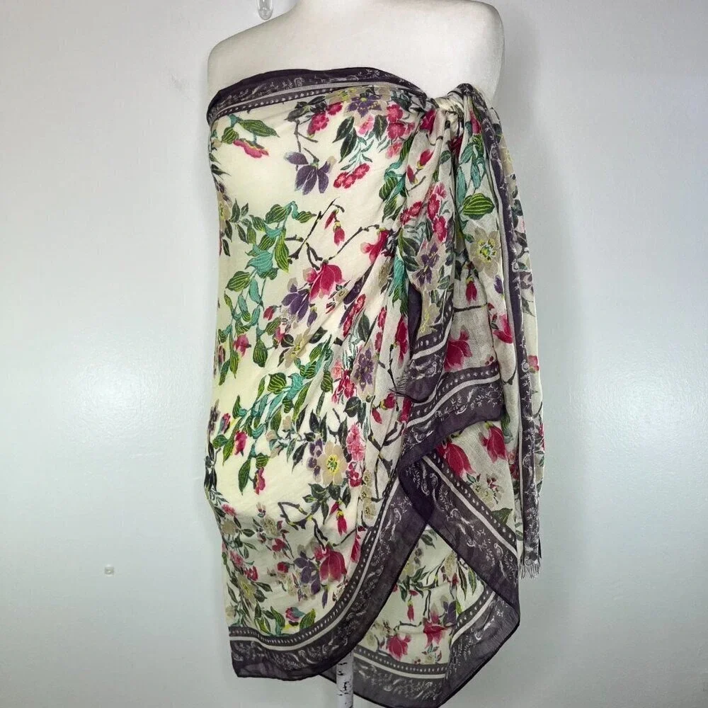 M & S Scarf Wrap Women's Floral Vines Lightweight Sheer Rectangle Coverup Beachy